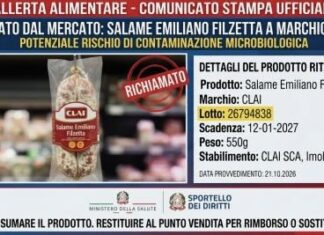 Allerta alimentare: ritirato dal mercato lotto di salame emiliano filzetta a marchio Clai